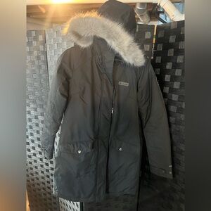 Columbia Charcoal Parka Coat with Faux Fur Trim